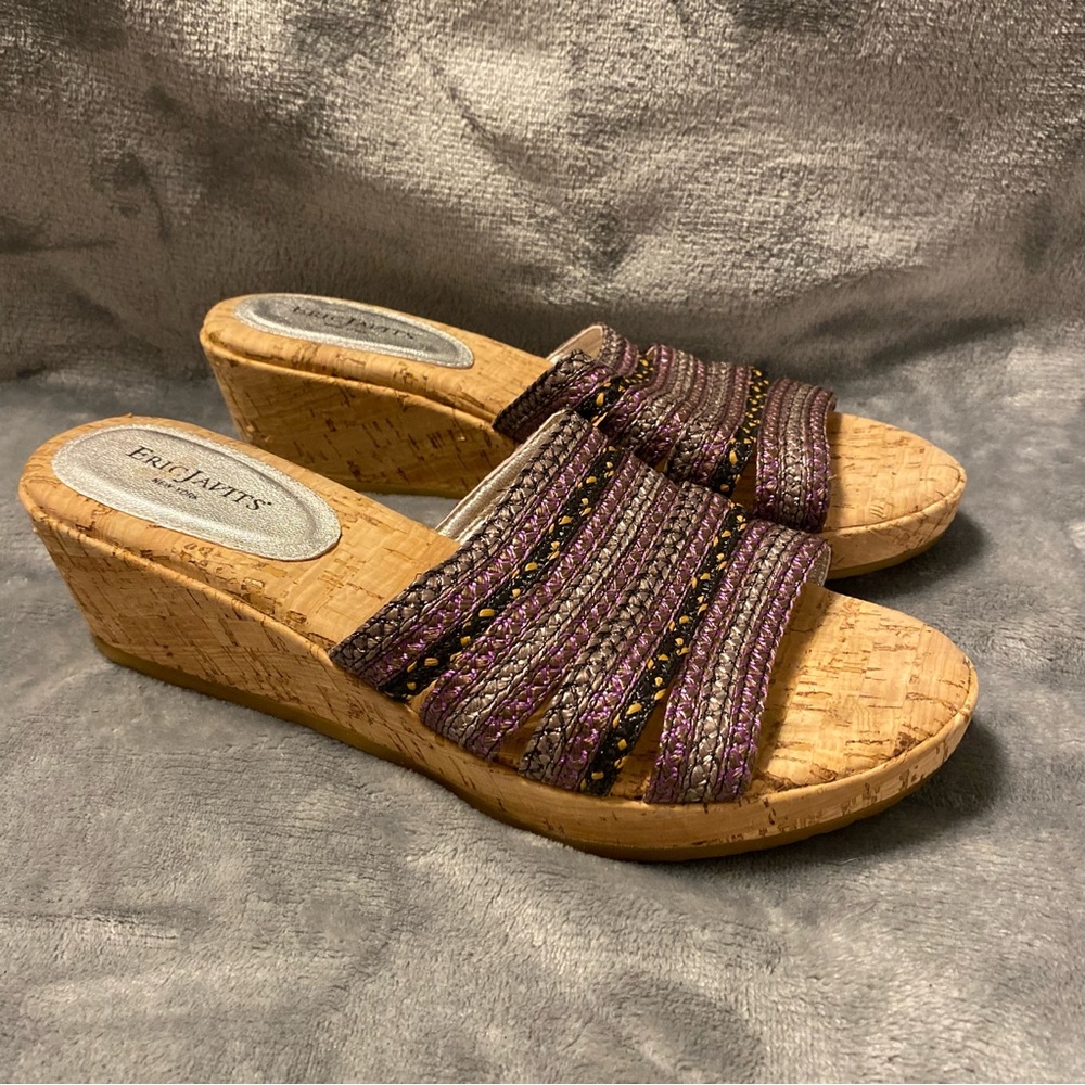 Eric Javits Shoes Woven Purple and Tan Wedges Slip On Women’s Size 10M